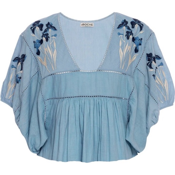 NWT St. Roche Women’s Summer Top Wedgewood Blue Embroidered Size XS - Picture 2 of 8